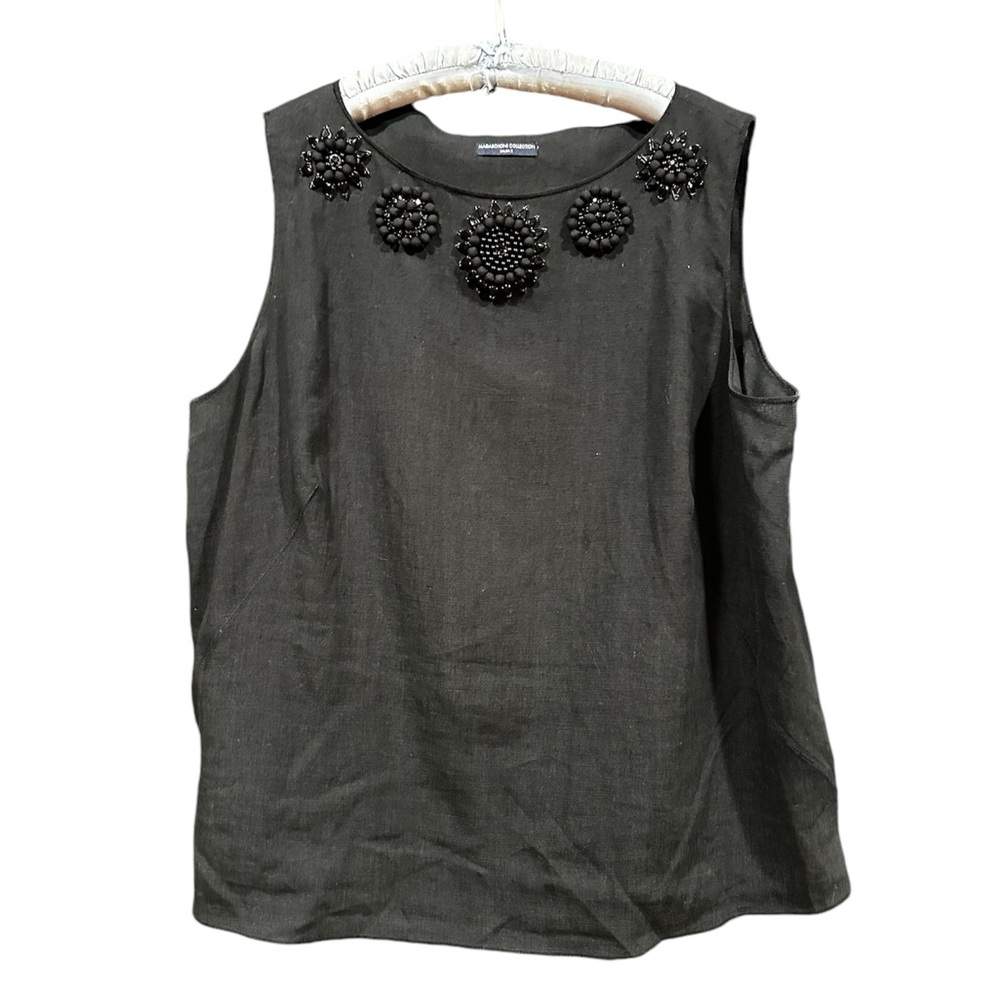 Magaschoni Collection Vintage embellished linen blouse 18W. Black